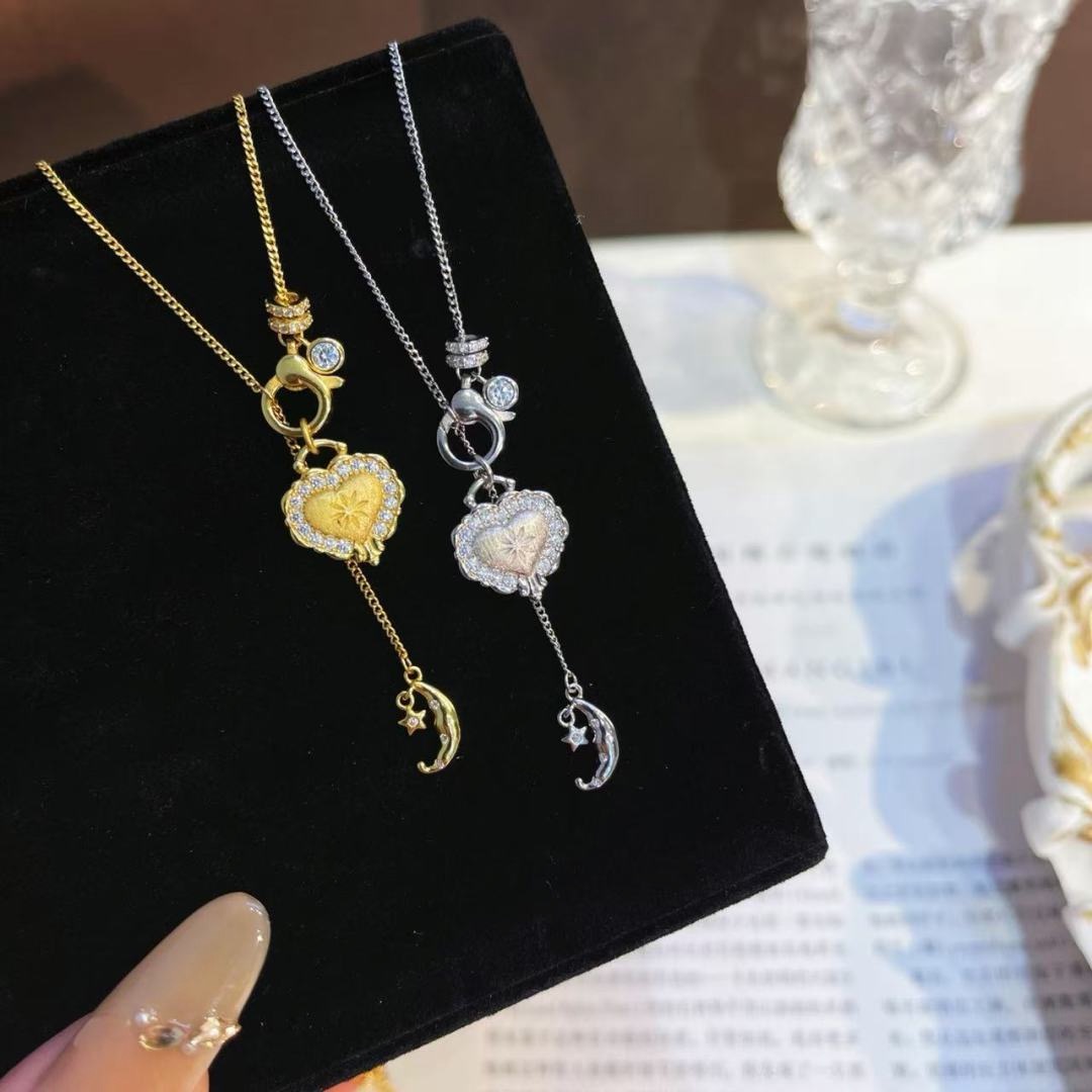 S925银纯银星月流苏纯银项链不褪色圣诞送礼盒礼袋顺丰10