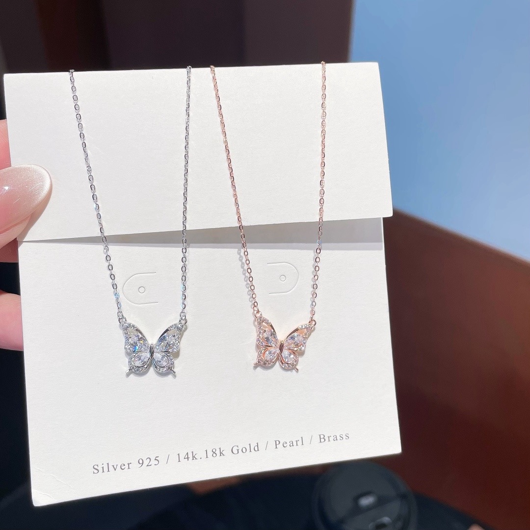 S925银纯银新款蝴蝶满钻足银纯银项链不褪色圣诞送礼盒礼袋顺丰11