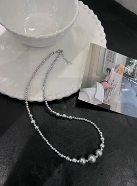 S925银珍珠灰优雅项链圣诞礼物不褪色送礼盒顺丰11