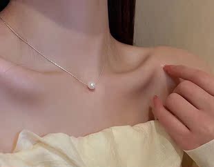 S925银小灯泡珍珠项链情人节礼物不褪色送礼盒顺丰8