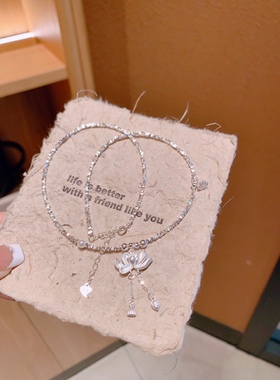 S925银纯银新款碎银莲花流苏项链不褪色生日礼物送礼盒礼袋顺丰3