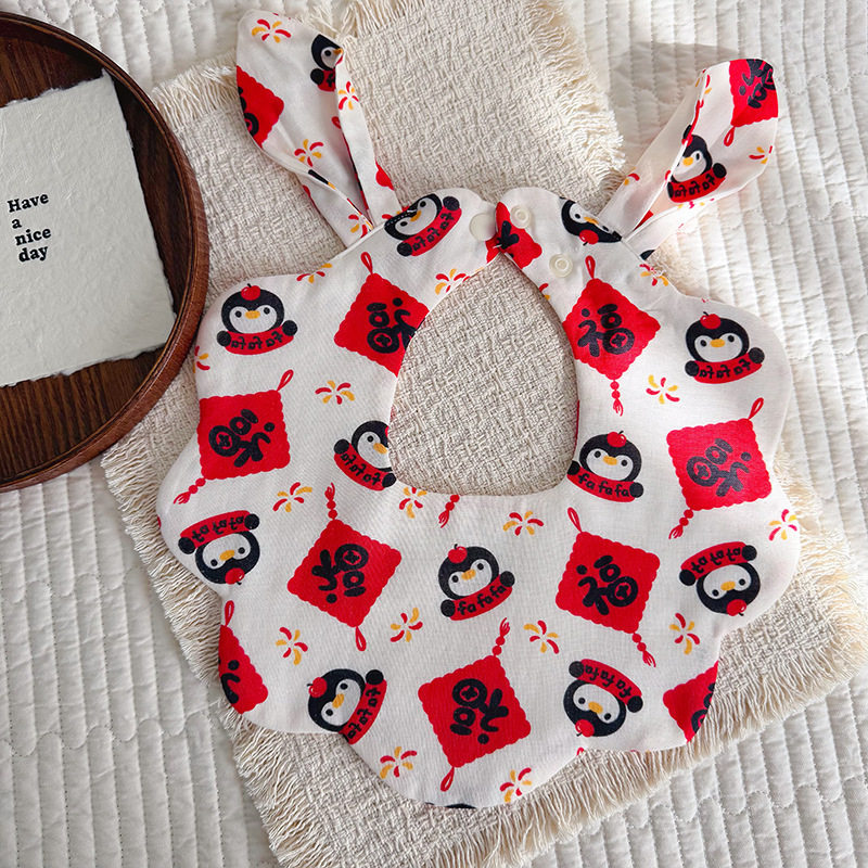 网红款加厚婴儿口水巾百搭八层棉纱兔耳朵款宝宝围嘴柔软亲肤韩版