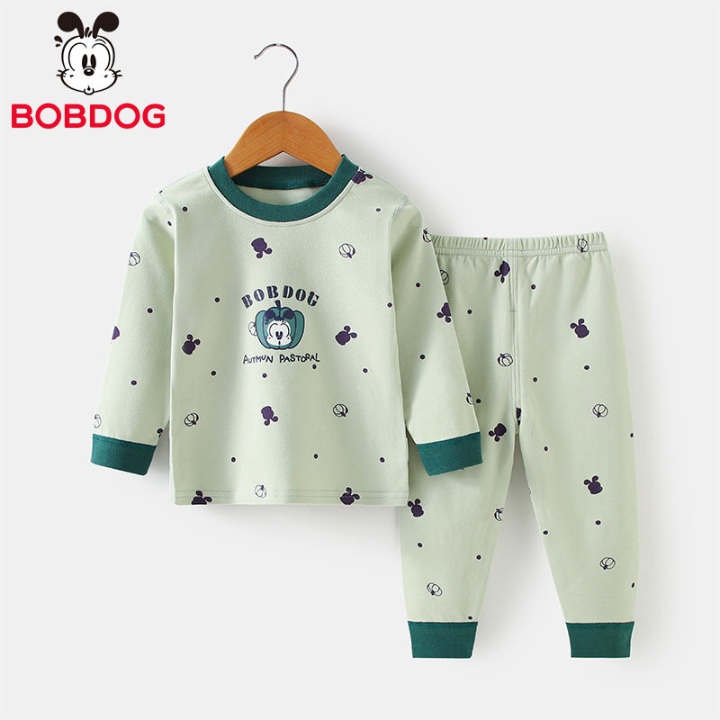 100%全棉260克巴布豆儿童秋衣秋裤套装韩版男童长袖家居服睡衣