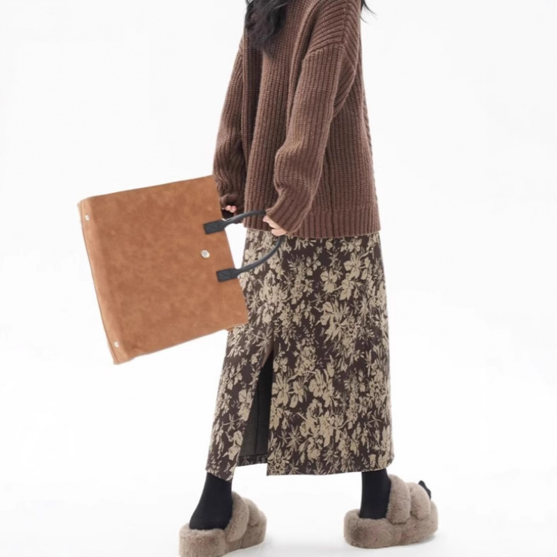 八月新款古着显瘦垂感中长款A字