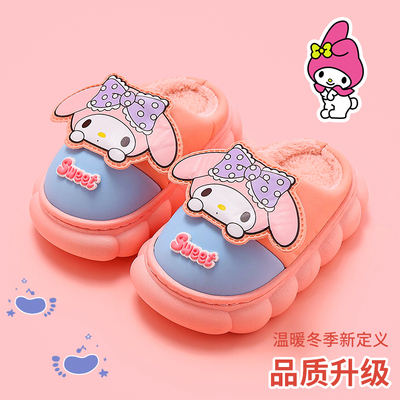 2025新款秋冬季儿童棉拖鞋女童卡通室内皮面防水小女孩棉拖鞋