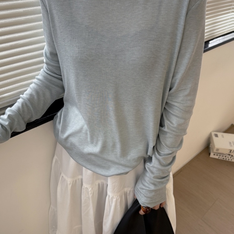 欧洲站2025春季新款欧货简约基础款后纽扣纯色天丝面膜打底T恤女