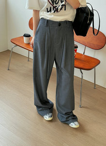 通勤抽绳高腰阔腿西裤女欧洲站2024春季新款欧货宽松垂感拖地长裤