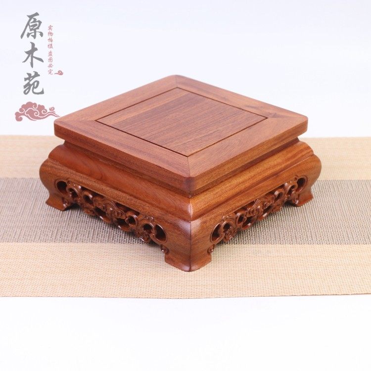 实木工艺品古玩摆件瓷器花瓶陶瓷底座木制正方形创意中式木托架台