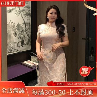 中国风改良版 GLEC高端胖mm大码 女装 2024年新款 刺绣旗袍连衣裙礼服