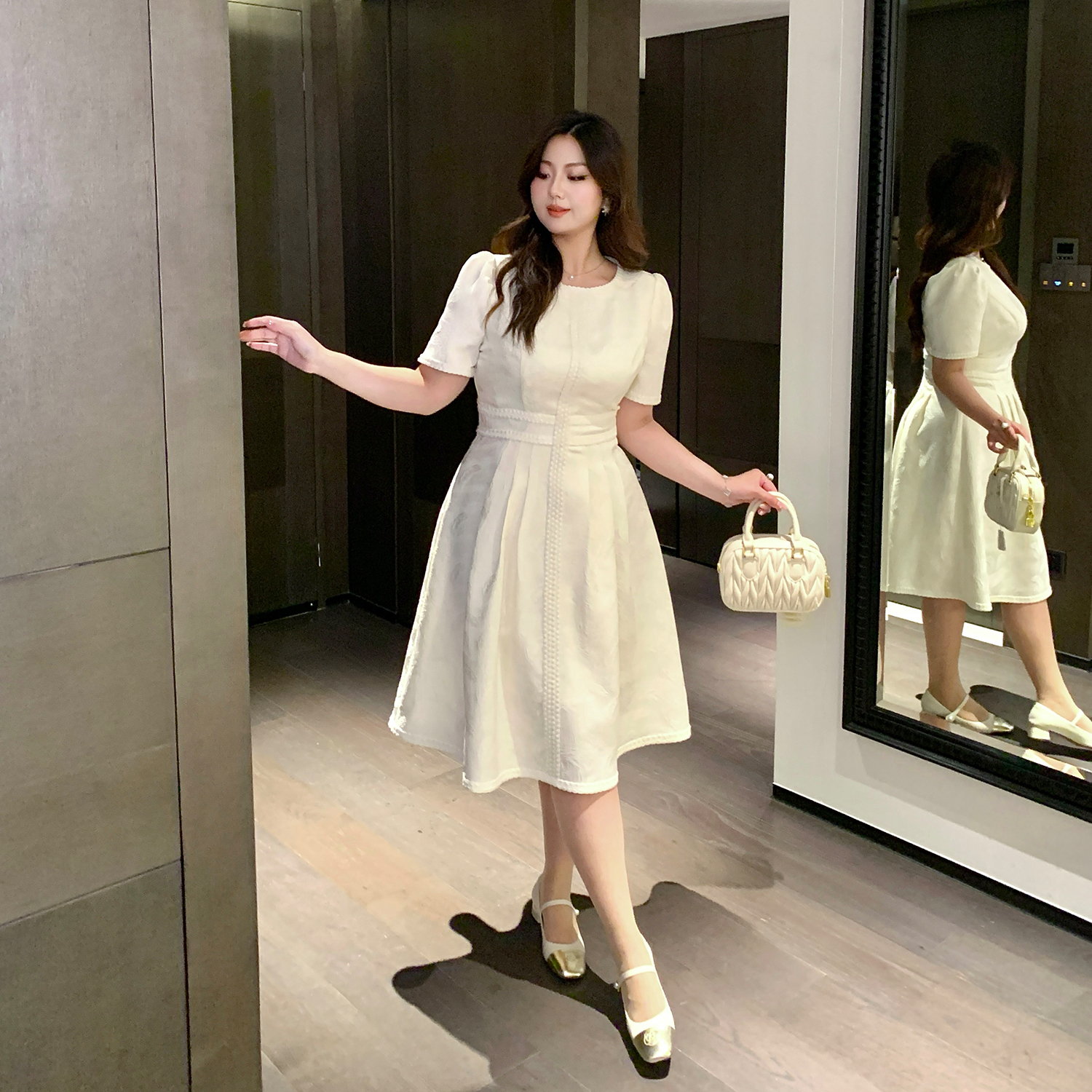 大码女装法式复古提花减龄连衣裙