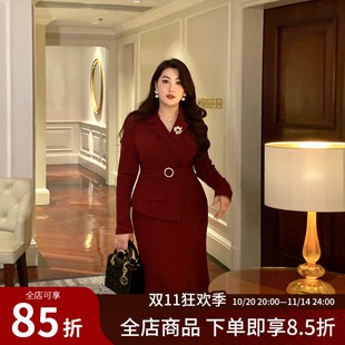 西装 GLEC高端胖mm大码 气质荷叶边鱼尾裙职业女装 秋季 领连衣裙 女装