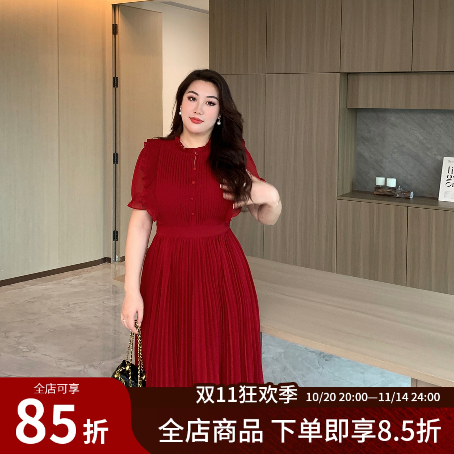 GLEC大码女装夏装2025新款高端时尚优雅收腰百褶大摆公主风连衣裙