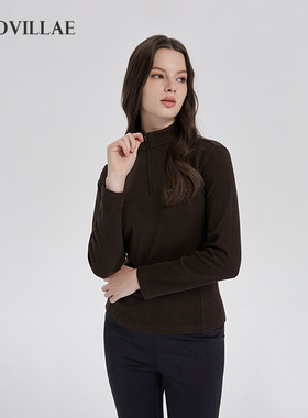 polovillae女士专柜同款精品立领长袖t恤女柔软修身上衣ABQF811