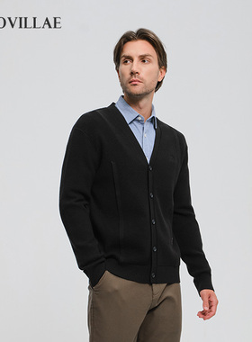 Polovillae专柜同款男士商务绅士V领针织开衫男毛衣外套APQF025