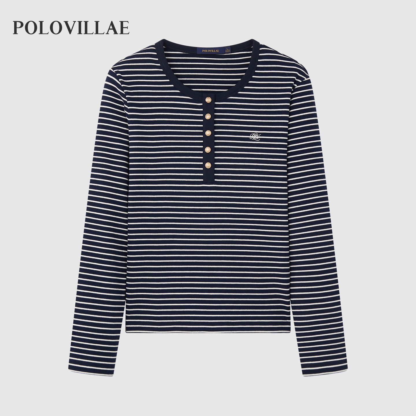 polovillae保罗秋季新女士圆领海军风条纹长袖t恤精品女装ABRF873