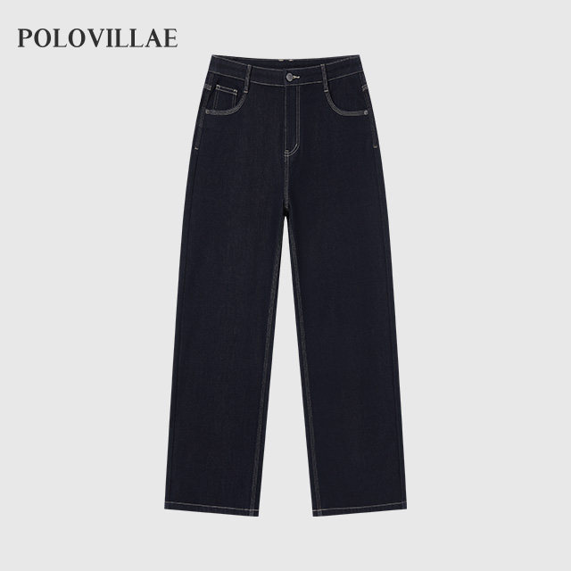 Polovillae保罗女士秋阔腿直筒牛仔裤女版型好女百搭裤子ANQF822
