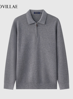 Polovillae专柜同款男士简约纯色翻领半拉链针织衫男毛衣APQF051