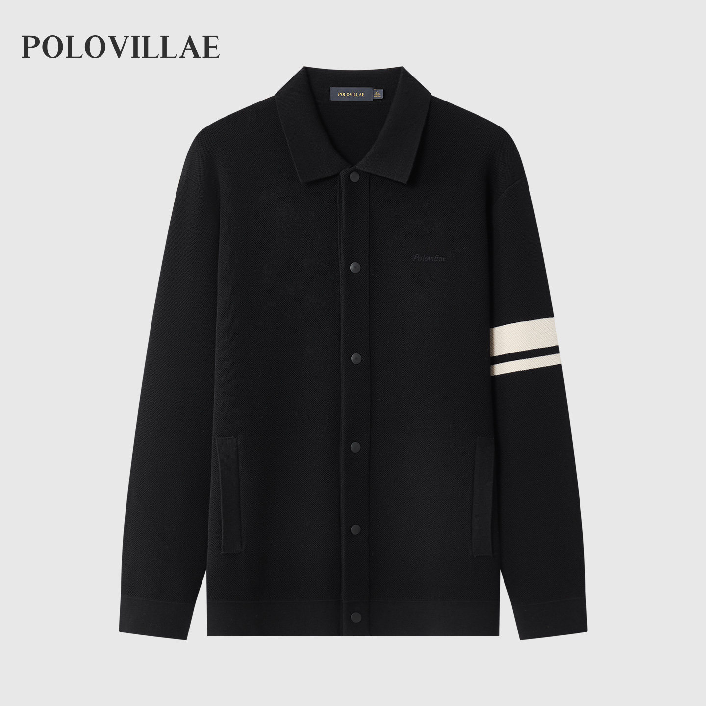 polovillae男士春秋翻领百搭舒适针织衫开衫外套男装毛衣APRF028