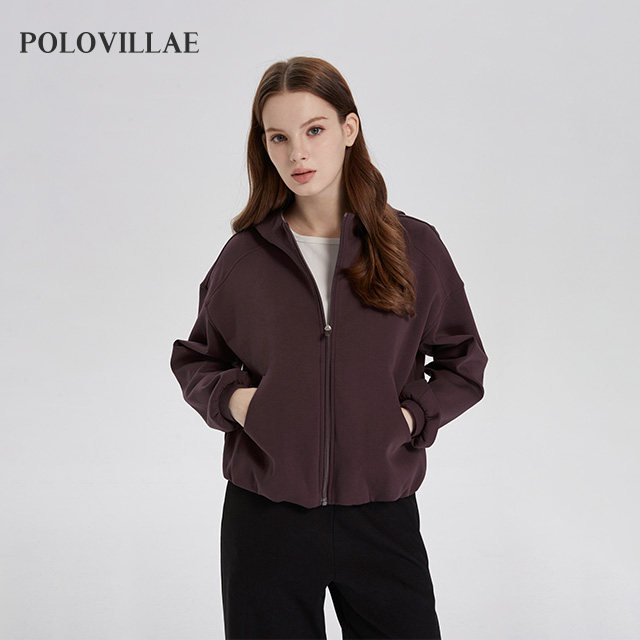 Polovillae保罗女士专柜简约连帽短外套女日常运动拉链衫AEQF790