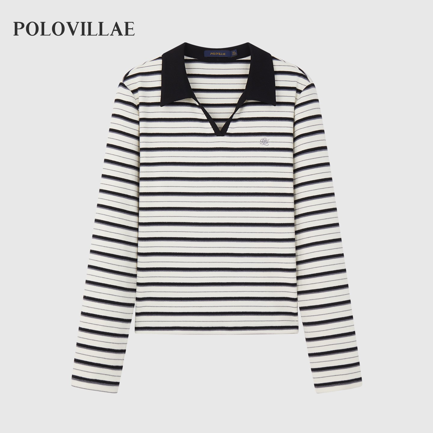 polovillae保罗女士专柜简约柔软条纹舒适长袖t恤女polo衫ABRF871