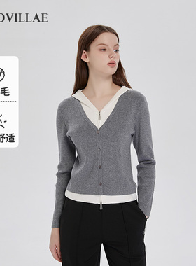 Polovillae女士专柜同款精品连帽休闲短款外套女柔软毛衫APQF762