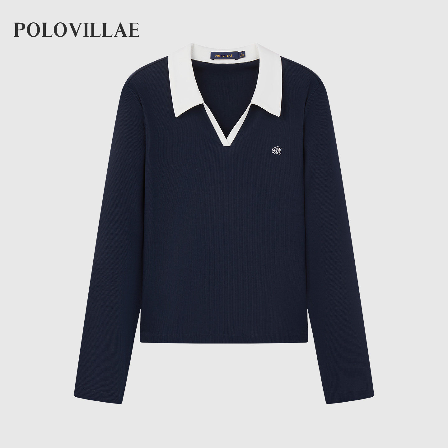 Polovillae保罗女士秋季新款舒适翻领撞色长袖t恤女polo衫ABRF869