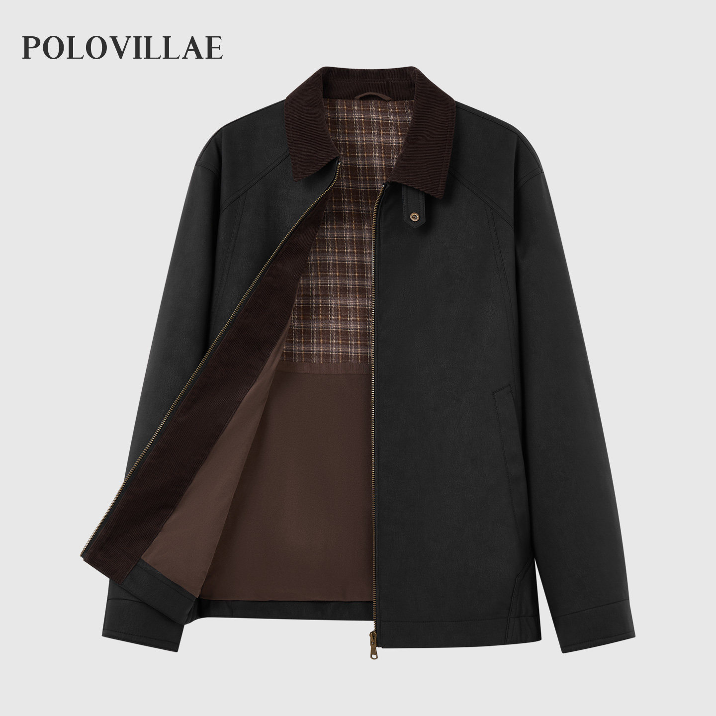 polovillae保罗男士秋冬简约翻领复古仿皮夹克男装外套AERF280