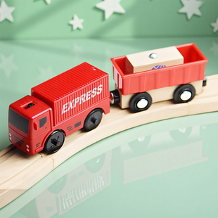 电动卡车货车火车头兼容木制小火车木质轨道儿童玩具男孩3岁4岁车