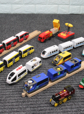 电动火车头和谐号小车头兼容米兔brio路轨木质轨道儿童木制玩具