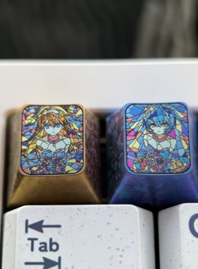 钛次元 明日香和绫波丽破碎玻璃 彩色钛合金键帽  二次元ESC键帽