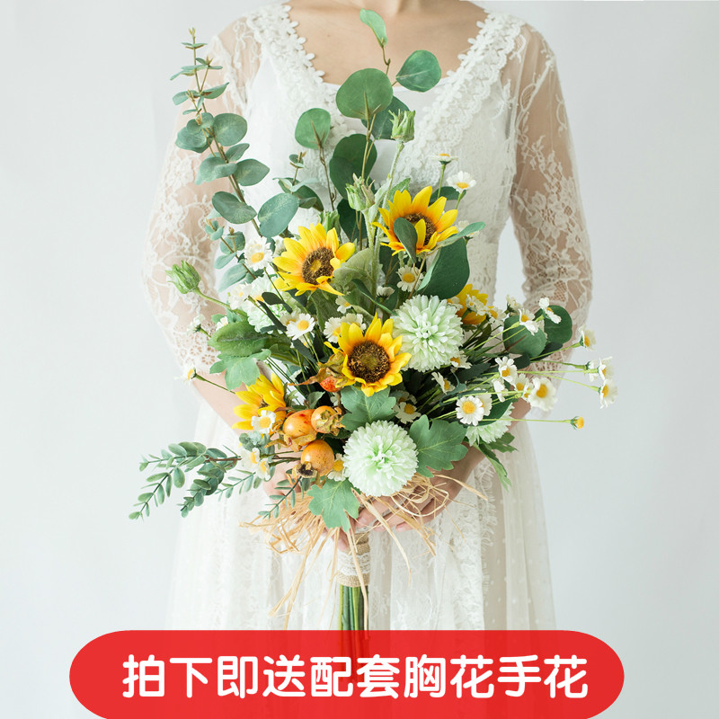 欧式婚礼森系仿真绿植新娘手捧花田园自然风婚纱摄影楼道具手拿花
