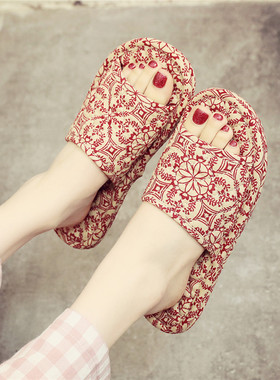 2025韩版碎花棉麻布艺布底拖鞋可机洗家居家室内男女春夏四季地板