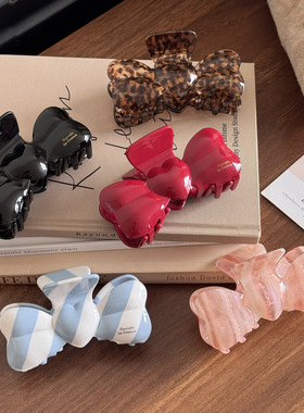 立体蝴蝶结醋酸发抓复古百搭气质条纹抓夹简约马尾鲨鱼夹盘发头饰