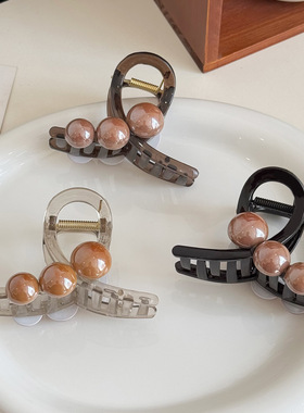 韩版气质百搭珍珠抓夹高级感盘发鲨鱼夹中号半扎高马尾发夹子发饰