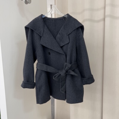 韩系2025秋冬大领子中长款新款宽松双面羊绒外套女时尚海军领大衣