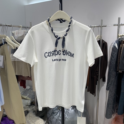 欧货2026春夏新款时尚刺绣字母短袖T恤女圆领宽松上衣潮60112