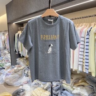 针织衫 2026春夏新款 百搭圆领卡通小狗印花短袖 时尚 女上衣1252 韩版