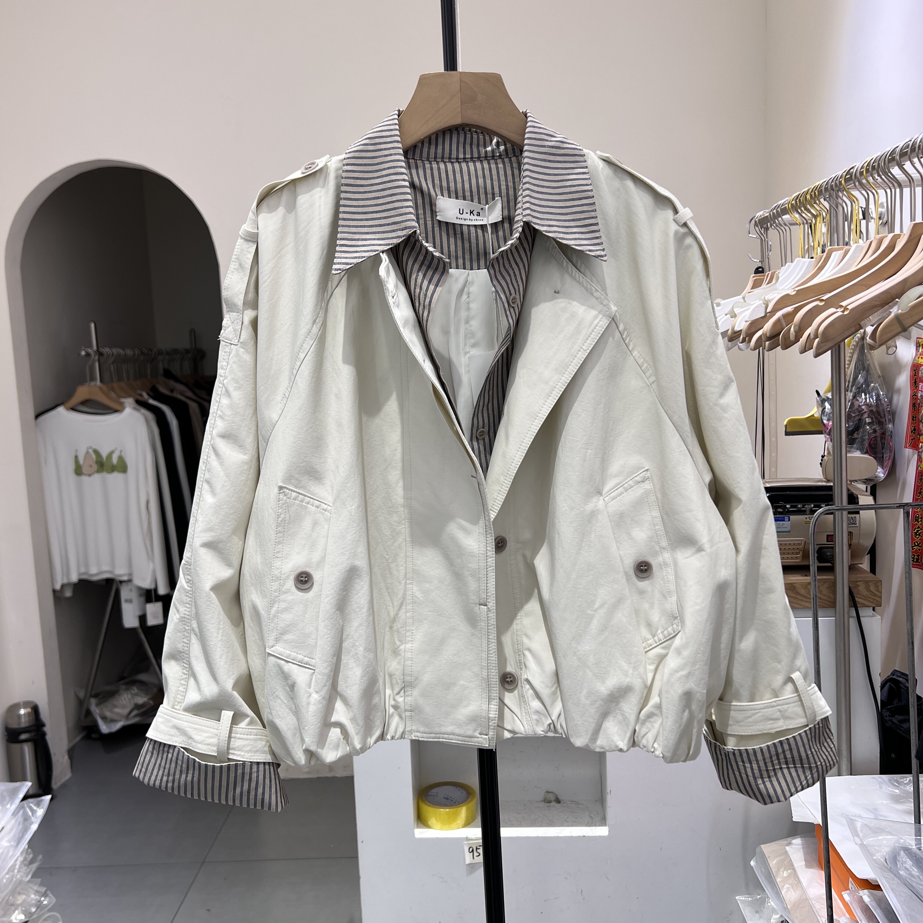 2026春季新款韩版宽松休闲百搭条纹衬衫领假两件外套女夹克潮2630