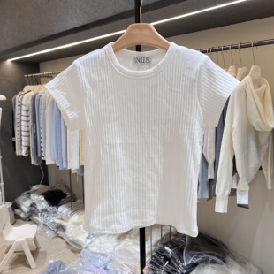 复古简约圆领短袖针织衫女2026新款洋气外穿小衫短款打底上衣5932