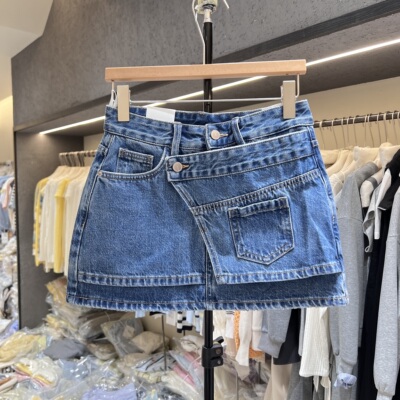 2026春夏新款美式复古时尚百搭通勤显瘦假两件牛仔半身短裙38398