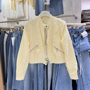 时尚 韩版 立领重工刺绣烫钻夹克短外套女宽松上衣9101 新款 2026春装