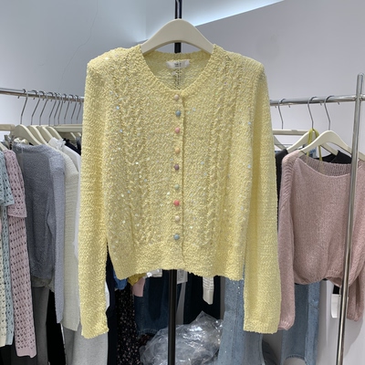 2026年春季新款小香风圆领彩扣针织开衫高级感亮闪闪chic上衣7718