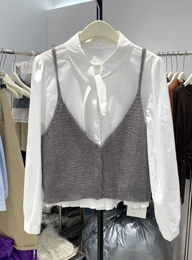 2026春季新款时尚针织背心净色衬衣两件套女洋气减龄上衣51279