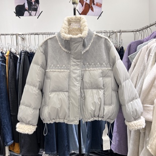 欧货羊羔毛拼接羽绒服外套女2025冬新款 保暖皮毛一体2697 百搭时尚