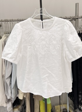 新中式重工花朵刺绣短袖T恤女2026夏季新款法式显瘦气质衬衫5022