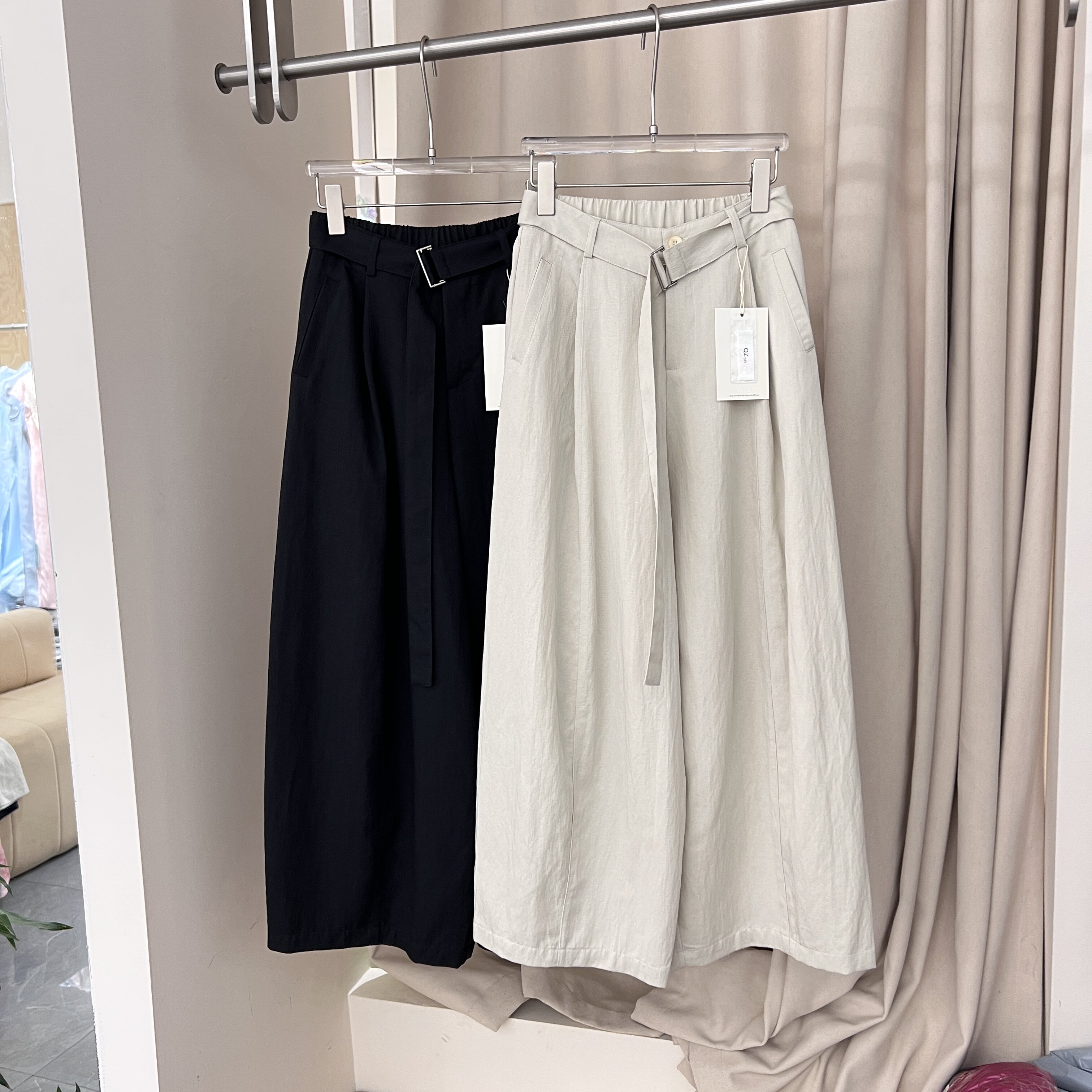 简约百搭高腰休闲裤弯刀裤女韩系慵懒风宽松阔腿裤裤九分裤夏季新