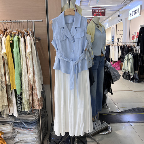 复古高级感老钱风收腰翻领无袖亚麻衬衫女夏季新款高腰半身裙套装