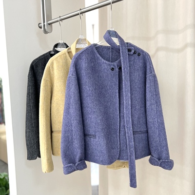 韩系灰色短款双面呢羊绒外套女秋冬2025新款小个子气质羊毛呢大衣