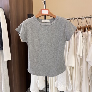 塑形上衣 韩国2026春夏新品圆领小个子修身短款纯色棉短袖T恤衫女