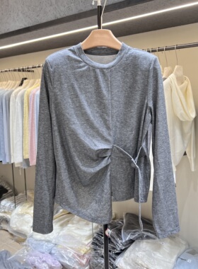2026春季新款韩版时尚百搭显瘦V领长袖针织衫女设计感T恤上衣622